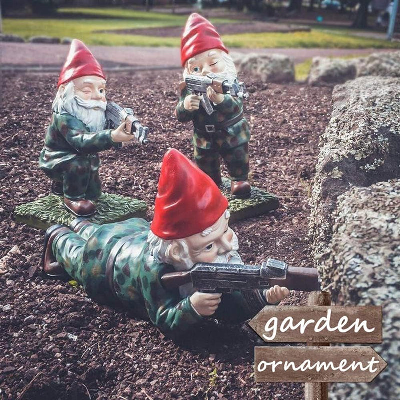 Funny Army Gnome Garden Statue Resin Outdoor Decor Set