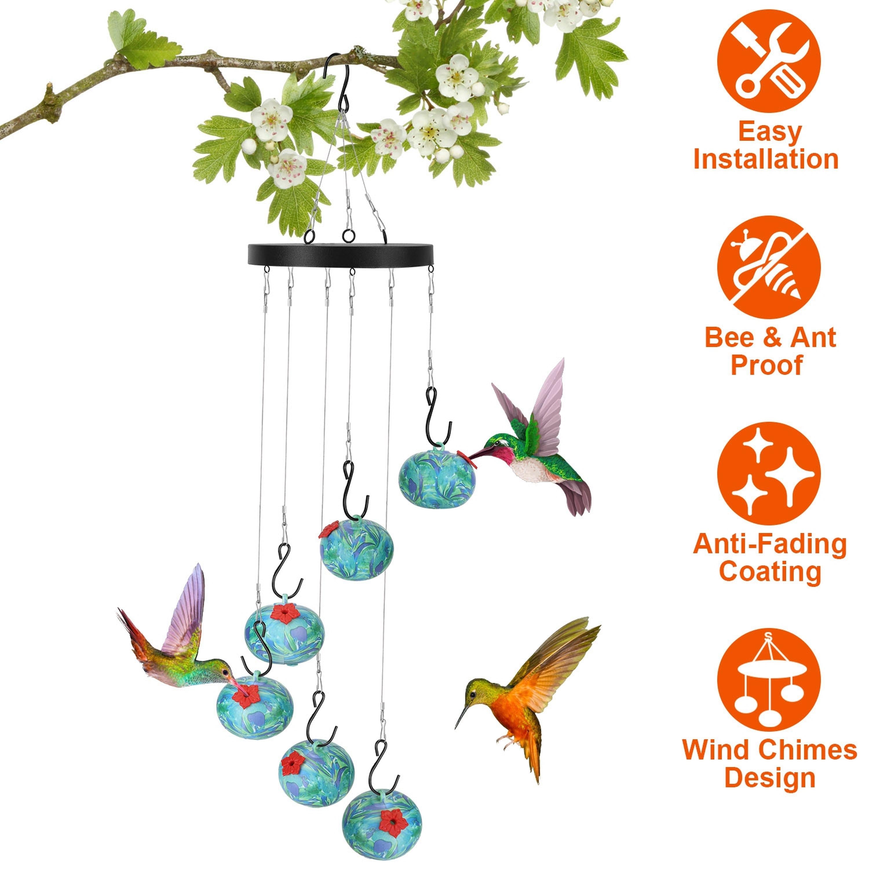 Hummingbird Feeder Wind Chimes Ant Bee Proof Outdoor Hanging