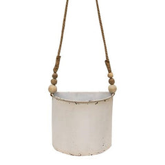 Set of 2 Shabby Chic Half Round Planters With Jute Hangers