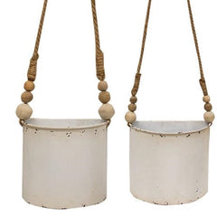 Set of 2 Shabby Chic Half Round Planters With Jute Hangers