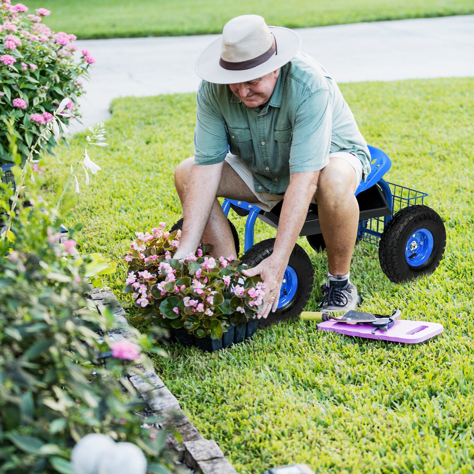 Garden Cart with Heavy Duty Tool Tray-Blue