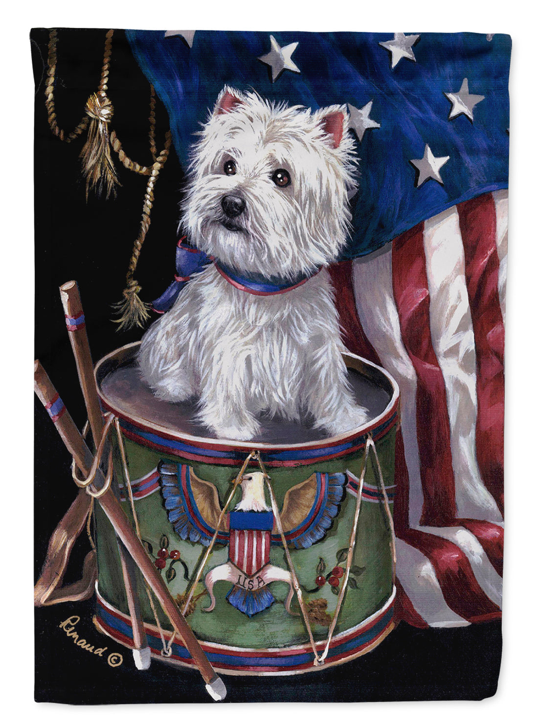Westie Little Drummer Boy USA Garden Flag – Decorative Outdoor Yard Flag PPP3129GF