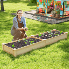 Wooden Raised Garden Bed with 2 Planter Boxes and Dividers-Natural
