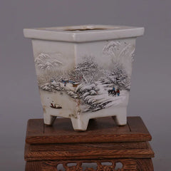Chinese Snowscape Pastel Porcelain Flower Pots – Antique-Style Planters