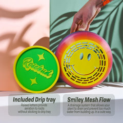 Happy Sprout Smiley Face Plant Pot with Drainage and Drip Tray – Cute Ghibli Decor Planter | Kawaii Hypebeast Pots for Plants | Cubicle & Classroom Decor